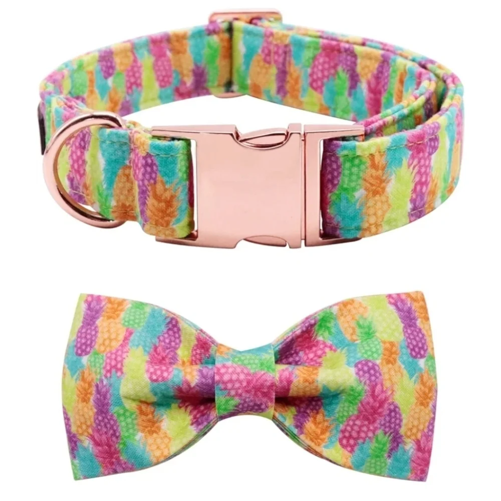 Lionet Paws Colorful Pineapple Dog Collar with Bowtie Size M